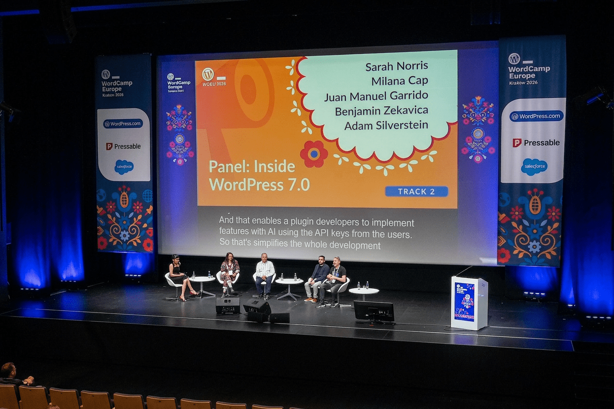 Photo of the stage for the panel inside WordPress 7.0