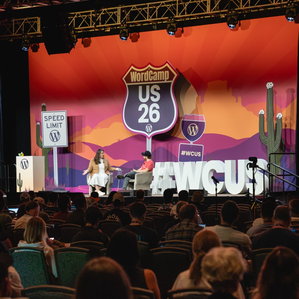 View of WCUS stage with Amanda Ventura and David Levine